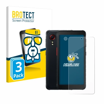 Parte frontale di una confezione del prodotto con il logo del marchio BROTECT. Accanto è raffigurato il dispositivo Samsung Ga