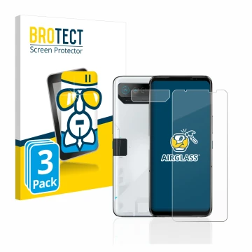 Parte frontale di una confezione del prodotto con il logo del marchio BROTECT. Accanto è raffigurato il dispositivo ASUS ROG P