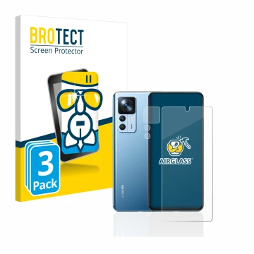 Parte frontale di una confezione del prodotto con il logo del marchio BROTECT. Accanto è raffigurato il dispositivo Xiaomi 12T