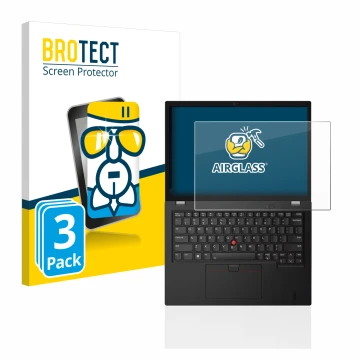 Parte frontale di una confezione del prodotto con il logo del marchio BROTECT. Accanto è raffigurato il dispositivo Lenovo Thi
