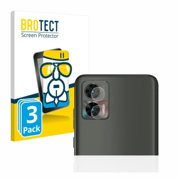 Parte frontale di una confezione del prodotto con il logo del marchio BROTECT. Accanto è raffigurato il dispositivo Motorola E