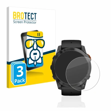 Parte frontale di una confezione del prodotto con il logo del marchio BROTECT. Accanto è raffigurato il dispositivo Garmin Fen