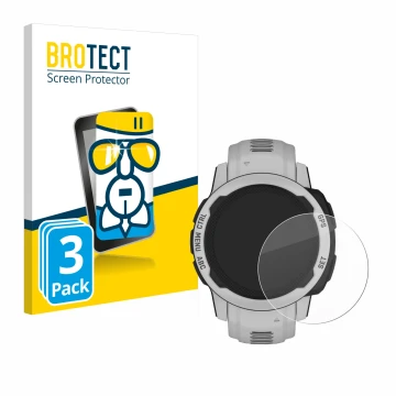 Parte frontale di una confezione del prodotto con il logo del marchio BROTECT. Accanto è raffigurato il dispositivo Garmin Ins