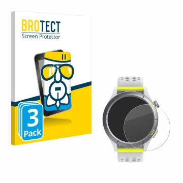 Parte frontale di una confezione del prodotto con il logo del marchio BROTECT. Accanto è raffigurato il dispositivo Huami Amaz