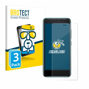 Parte frontale di una confezione del prodotto con il logo del marchio BROTECT. Accanto è raffigurato il dispositivo Cubot J 20