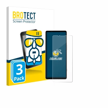 Parte frontale di una confezione del prodotto con il logo del marchio BROTECT. Accanto è raffigurato il dispositivo Sony Xperi