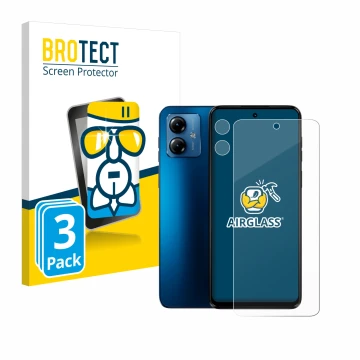 Parte frontale di una confezione del prodotto con il logo del marchio BROTECT. Accanto è raffigurato il dispositivo Motorola M
