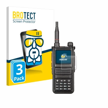 Parte frontale di una confezione del prodotto con il logo del marchio BROTECT. Accanto è raffigurato il dispositivo Radtel RT-