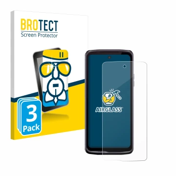 Parte frontale di una confezione del prodotto con il logo del marchio BROTECT. Accanto è raffigurato il dispositivo Crosscall 