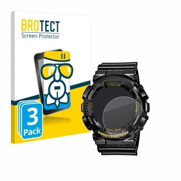 Parte frontale di una confezione del prodotto con il logo del marchio BROTECT. Accanto è raffigurato il dispositivo Casio G-Sh