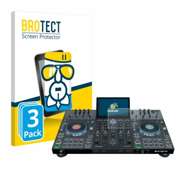 Parte frontale di una confezione del prodotto con il logo del marchio BROTECT. Accanto è raffigurato il dispositivo Denon DJ P