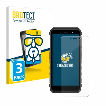 Parte frontale di una confezione del prodotto con il logo del marchio BROTECT. Accanto è raffigurato il dispositivo Ulefone Po