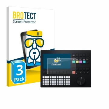 Parte frontale di una confezione del prodotto con il logo del marchio BROTECT. Accanto è raffigurato il dispositivo Polyend Tr