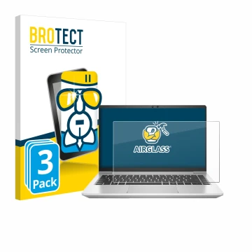 Parte frontale di una confezione del prodotto con il logo del marchio BROTECT. Accanto è raffigurato il dispositivo HP ProBook