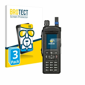 Parte frontale di una confezione del prodotto con il logo del marchio BROTECT. Accanto è raffigurato il dispositivo Motorola M