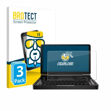 Parte frontale di una confezione del prodotto con il logo del marchio BROTECT. Accanto è raffigurato il dispositivo GPD Win Mi