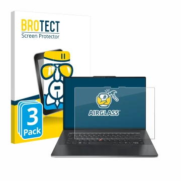 Parte frontale di una confezione del prodotto con il logo del marchio BROTECT. Accanto è raffigurato il dispositivo Lenovo Thi