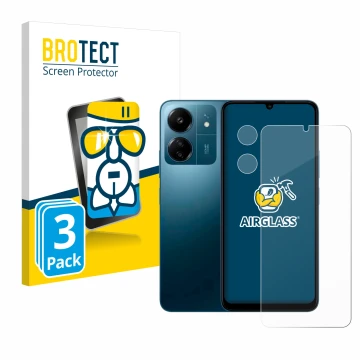 Parte frontale di una confezione del prodotto con il logo del marchio BROTECT. Accanto è raffigurato il dispositivo Xiaomi Red