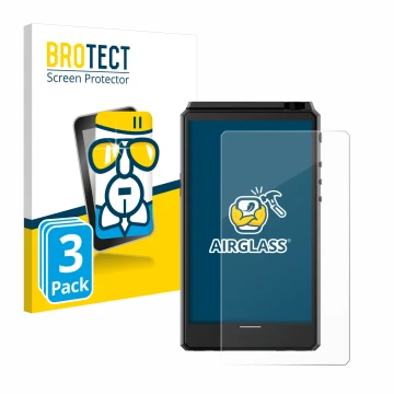 Parte frontale di una confezione del prodotto con il logo del marchio BROTECT. Accanto è raffigurato il dispositivo Hiby R6 II