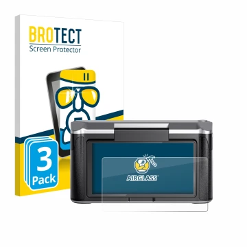 Parte frontale di una confezione del prodotto con il logo del marchio BROTECT. Accanto è raffigurato il dispositivo Revopoint 