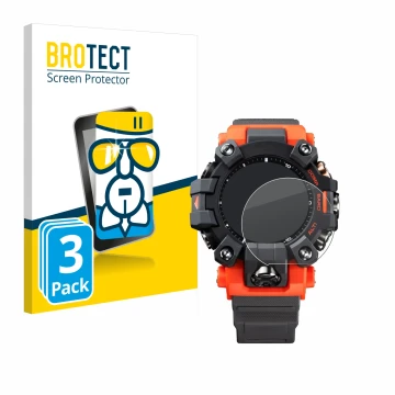 Parte frontale di una confezione del prodotto con il logo del marchio BROTECT. Accanto è raffigurato il dispositivo Casio G-Sh