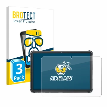 Parte frontale di una confezione del prodotto con il logo del marchio BROTECT. Accanto è raffigurato il dispositivo Oukitel RT