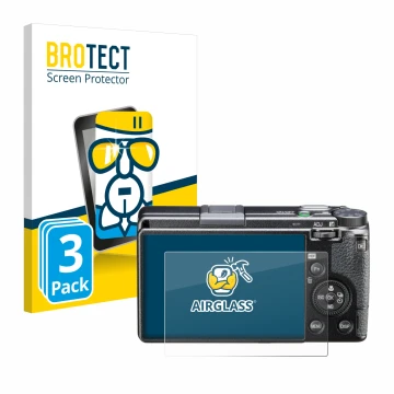 Parte frontale di una confezione del prodotto con il logo del marchio BROTECT. Accanto è raffigurato il dispositivo Ricoh GR I