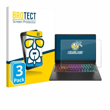 Parte frontale di una confezione del prodotto con il logo del marchio BROTECT. Accanto è raffigurato il dispositivo HP Omen Tr