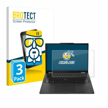 Parte frontale di una confezione del prodotto con il logo del marchio BROTECT. Accanto è raffigurato il dispositivo Lenovo Thi