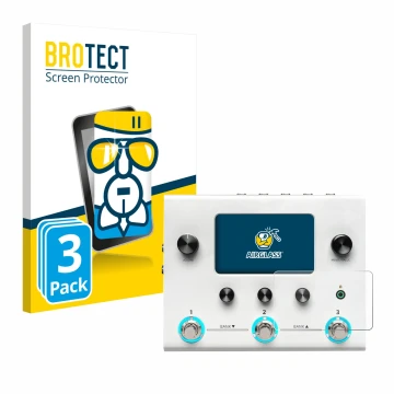 Parte frontale di una confezione del prodotto con il logo del marchio BROTECT. Accanto è raffigurato il dispositivo Hotone Amp