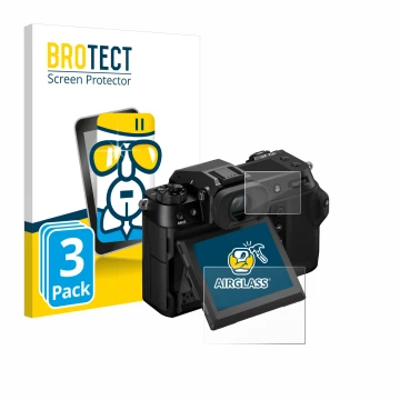 Parte frontale di una confezione del prodotto con il logo del marchio BROTECT. Accanto è raffigurato il dispositivo Fujifilm G