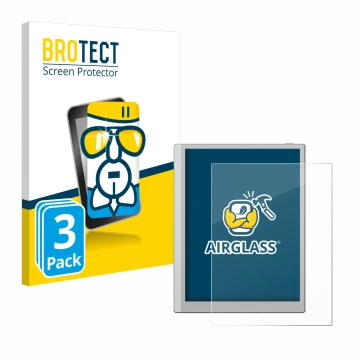 Parte frontale di una confezione del prodotto con il logo del marchio BROTECT. Accanto è raffigurato il dispositivo Boox Go 10