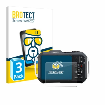 Parte frontale di una confezione del prodotto con il logo del marchio BROTECT. Accanto è raffigurato il dispositivo Ricoh Pent