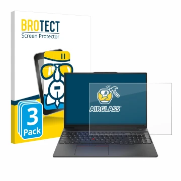 Parte frontale di una confezione del prodotto con il logo del marchio BROTECT. Accanto è raffigurato il dispositivo Lenovo Thi