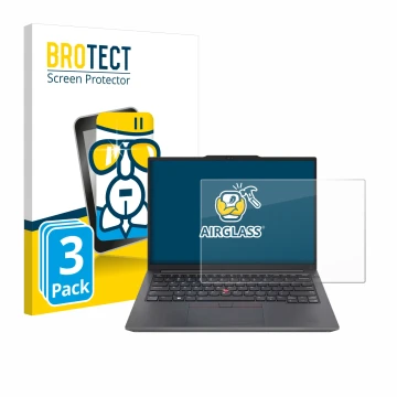 Parte frontale di una confezione del prodotto con il logo del marchio BROTECT. Accanto è raffigurato il dispositivo Lenovo Thi