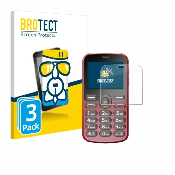 Parte frontale di una confezione del prodotto con il logo del marchio BROTECT. Accanto è raffigurato il dispositivo Doro 1880 