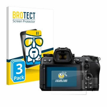 Parte frontale di una confezione del prodotto con il logo del marchio BROTECT. Accanto è raffigurato il dispositivo Nikon Z6 I