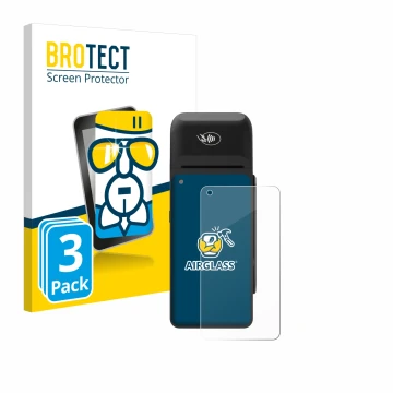 Parte frontale di una confezione del prodotto con il logo del marchio BROTECT. Accanto è raffigurato il dispositivo Verifone T