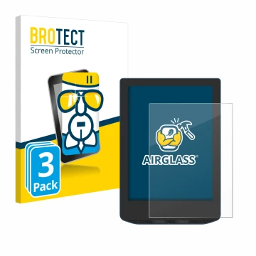 Parte frontale di una confezione del prodotto con il logo del marchio BROTECT. Accanto è raffigurato il dispositivo PocketBook