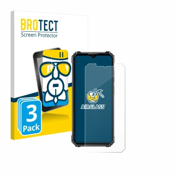 Parte frontale di una confezione del prodotto con il logo del marchio BROTECT. Accanto è raffigurato il dispositivo Oukitel WP