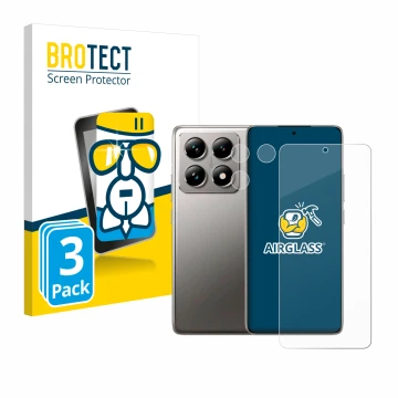 Parte frontale di una confezione del prodotto con il logo del marchio BROTECT. Accanto è raffigurato il dispositivo Xiaomi 14T