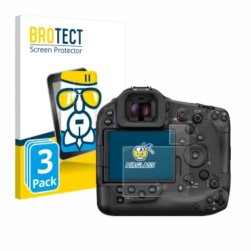 Parte frontale di una confezione del prodotto con il logo del marchio BROTECT. Accanto è raffigurato il dispositivo Canon EOS 