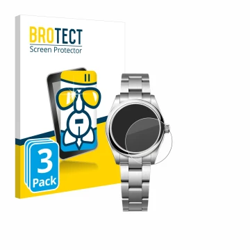 Parte frontale di una confezione del prodotto con il logo del marchio BROTECT. Accanto è raffigurato il dispositivo Rolex Oyst