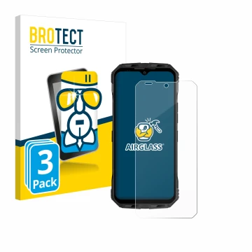 Parte frontale di una confezione del prodotto con il logo del marchio BROTECT. Accanto è raffigurato il dispositivo Doogee V M