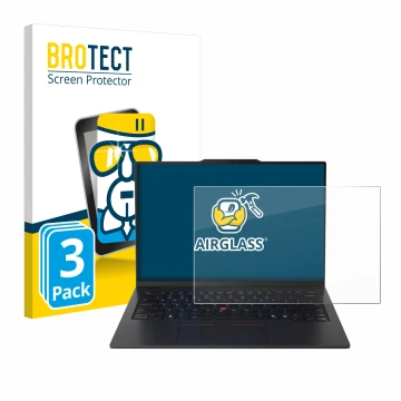 Parte frontale di una confezione del prodotto con il logo del marchio BROTECT. Accanto è raffigurato il dispositivo Lenovo Thi