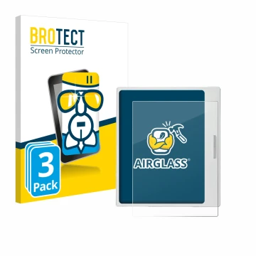 Parte frontale di una confezione del prodotto con il logo del marchio BROTECT. Accanto è raffigurato il dispositivo Boox Go Co