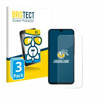 Parte frontale di una confezione del prodotto con il logo del marchio BROTECT. Accanto è raffigurato il dispositivo Samsung Ga