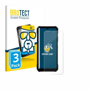 Parte frontale di una confezione del prodotto con il logo del marchio BROTECT. Accanto è raffigurato il dispositivo myPhone Ha
