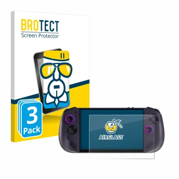 Parte frontale di una confezione del prodotto con il logo del marchio BROTECT. Accanto è raffigurato il dispositivo Lenovo Leg