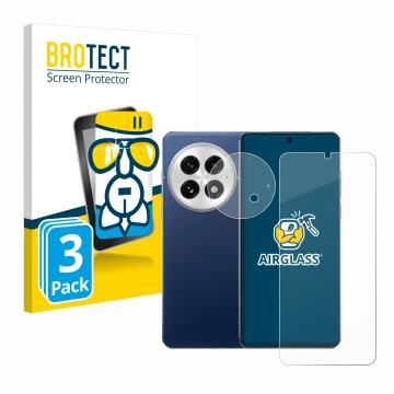 Parte frontale di una confezione del prodotto con il logo del marchio BROTECT. Accanto è raffigurato il dispositivo OnePlus 13